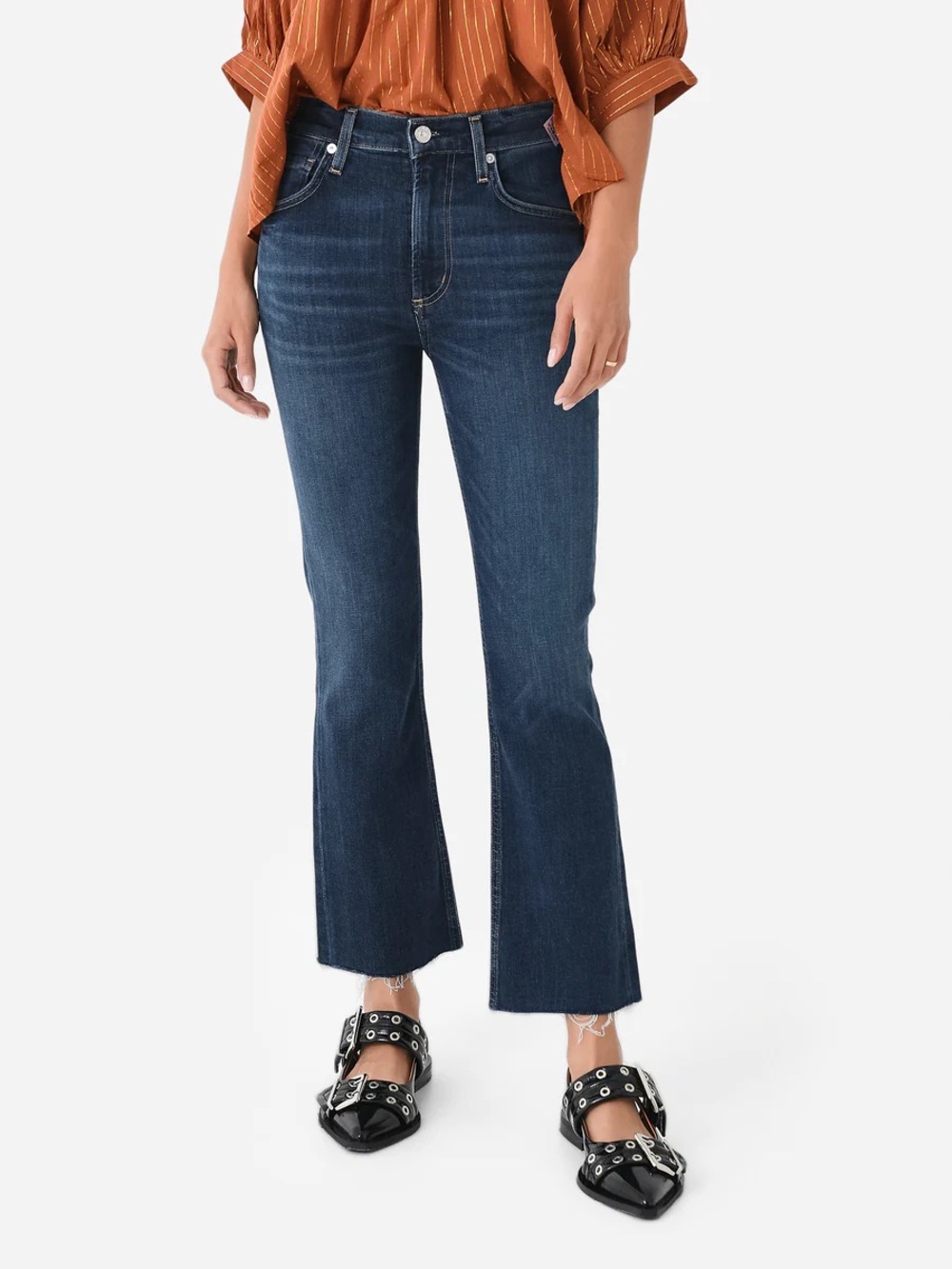 Citizens Of Humanity Isola Cropped Raw Hem Bootcut Jeans in Baltic Sz 30